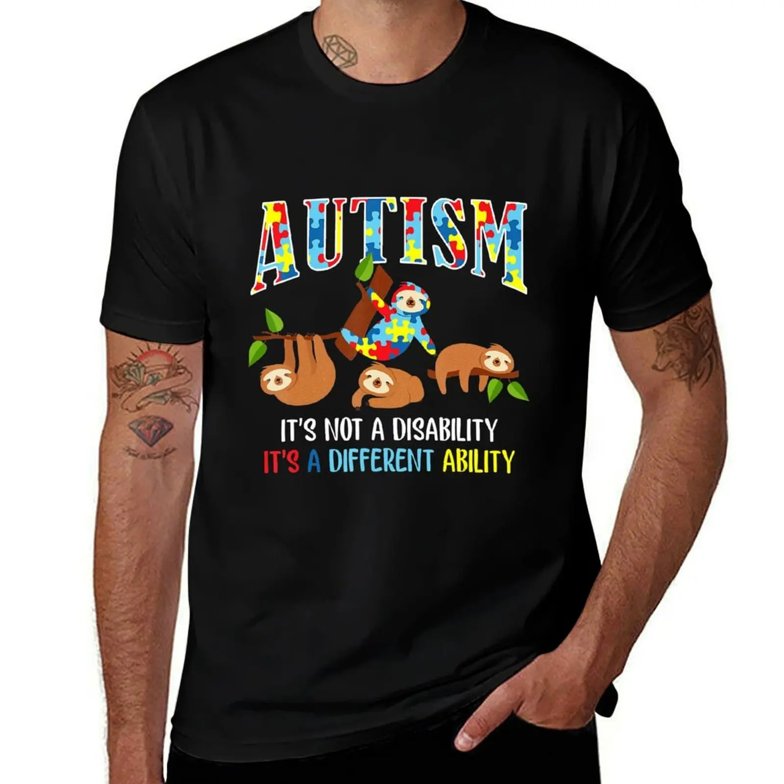 Autism Its Not A Disability Autism Awareness Sloth T-Shirt man t shirts graphic T-Shirt