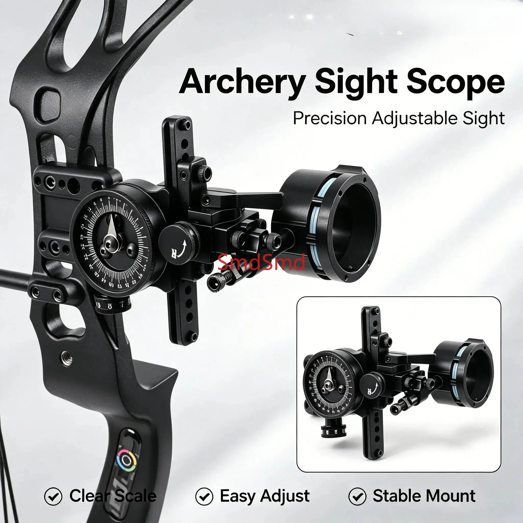 Single Pin Compound Bow Sight, Micro Adjust Dial Scope with Bubble Level for Outdoor Tree Stand Hunting Shooting