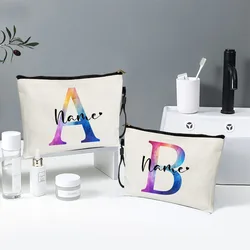 Trousse de toilette de voyage personnalisée avec nom pour femme, trousse de maquillage personnalisée, pocommuniste cosmétiques, lettre dégradée, cadeaux pour enseignants