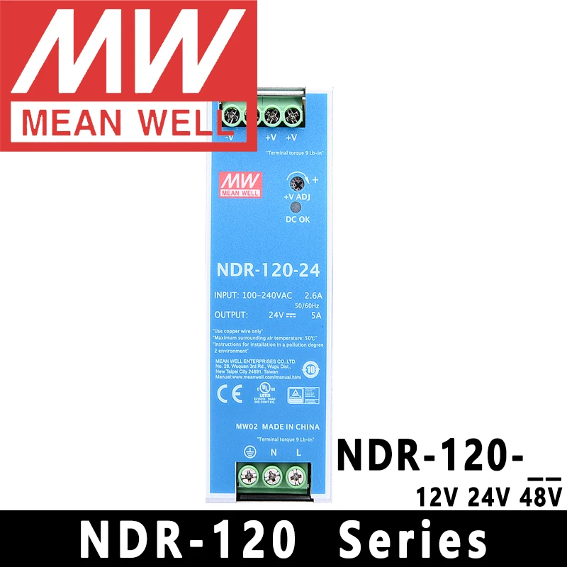 Original Mean Well NDR-120-12/24/48 meanwell DC 12V/24V/48V 120W Single Output Industrial DIN Rail Power Supply