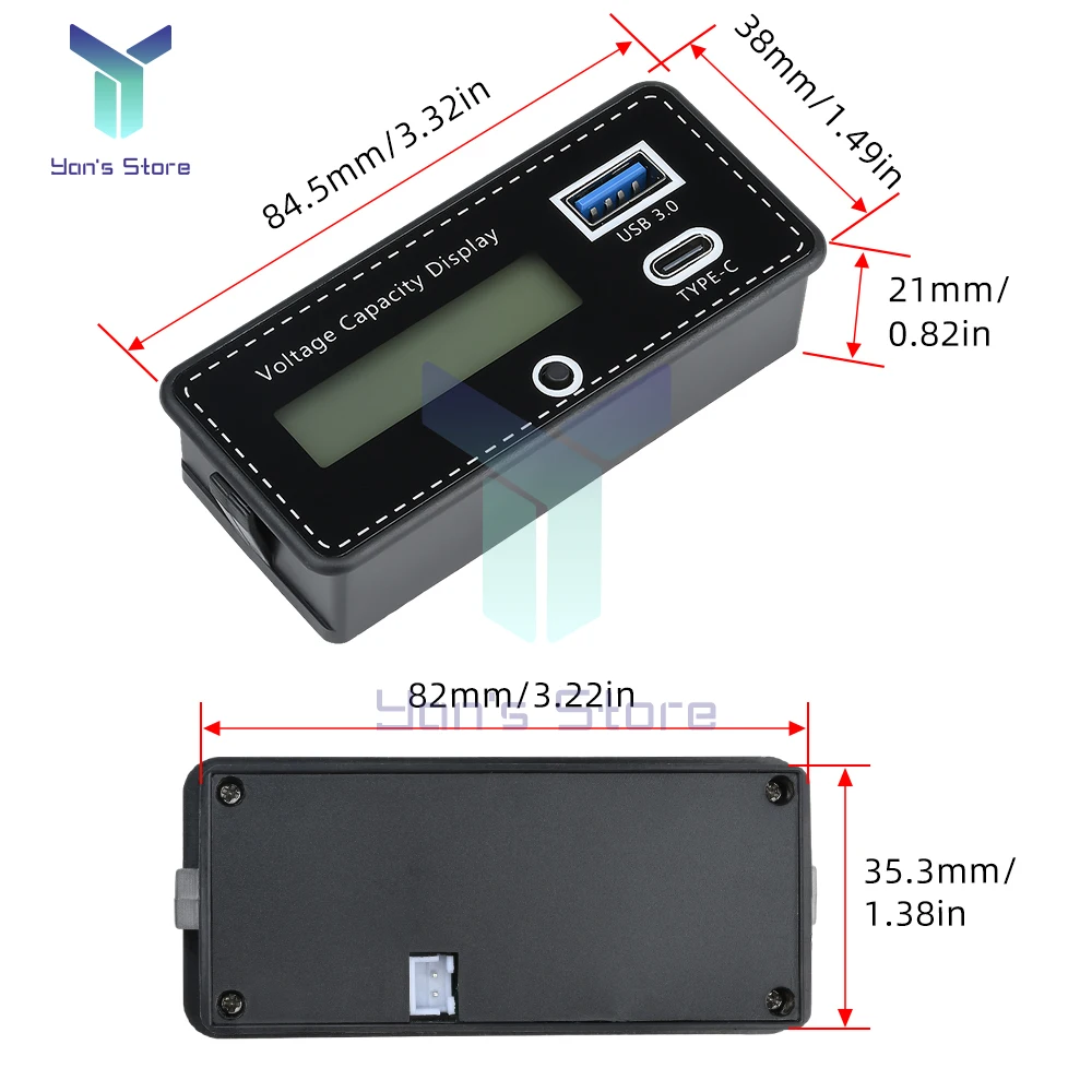 DC 8-30V Digital Battery Capacity Indicator Lead-acid Lithium Iron Tester Instrument Tool USB+Type-C Fast Charging Interface