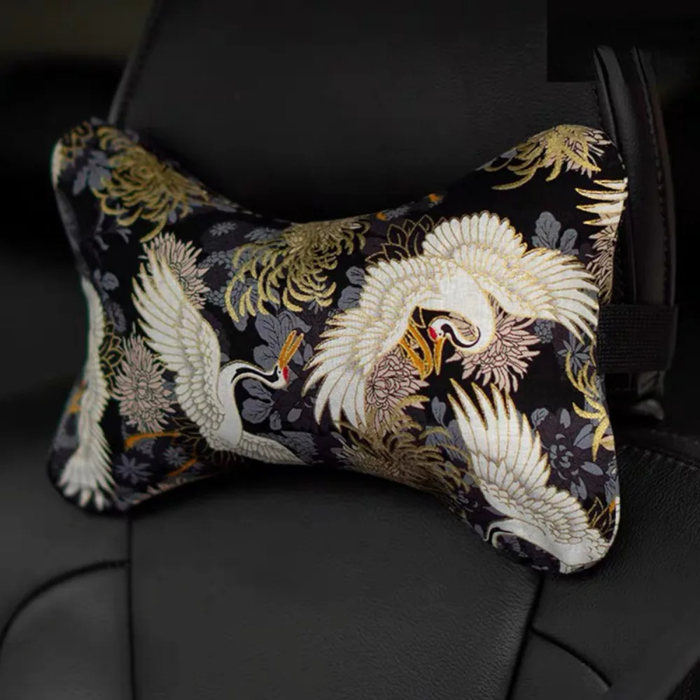 2Pcs JDM SAKURA Black Koi Fish Fabric Soft Cotton Car Neck Rest Pillow Headrest