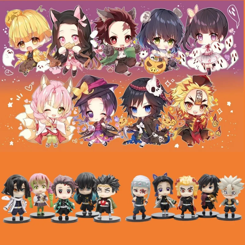 Figuras de personajes Demon Slayer Kawaii Kimetsu No Yaiba Rengoku Shinobu Mitsuri Giyuu estatuas de Anime decoraciones para el hogar