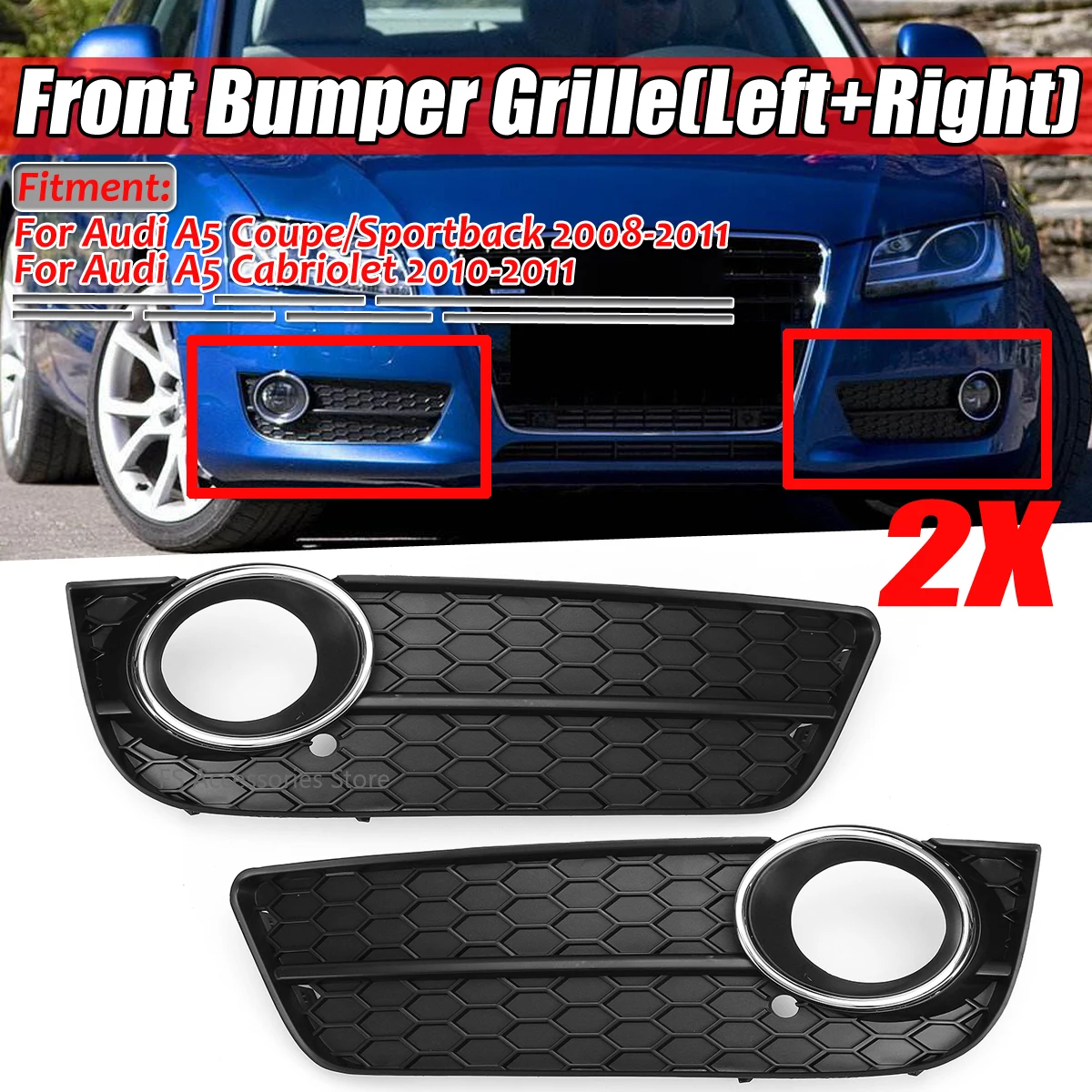

Передний бампер автомобиля, противотуманная фара, решетка, крышка, сотовая сетка, решетка, крышка для Audi A5 Coupe/Sportback 2008-2011 Cabriolet