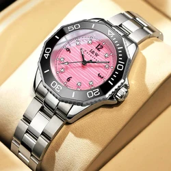 Carnival High-end Series I&W Brand Fashion Pink Quartz Watch for Women Luxury Diamond Stainless Steel Waterproof Womens Watches