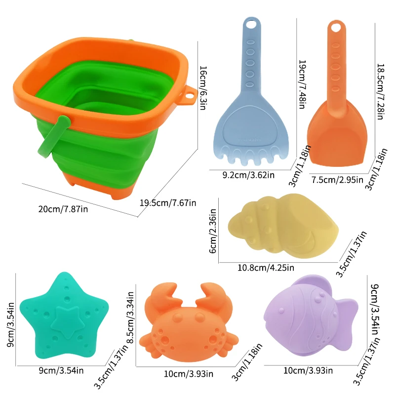 Beach Toys for Kids Sand Toys Set for Toddlers Sandbox Toys with Collapsible Bucket Shovel Rake Set Sand Molds Summer Outdoor