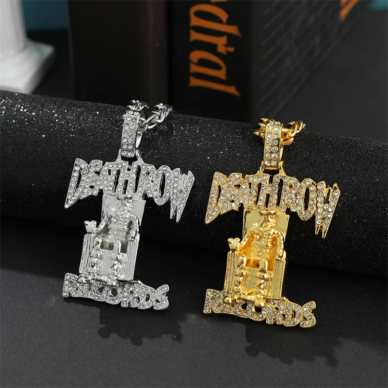 

Hip Hop DEATH ROW RECORDS Prisoner Necklace Rhinestones Pendant Accessories For Man Woman Iced Out Jewelry