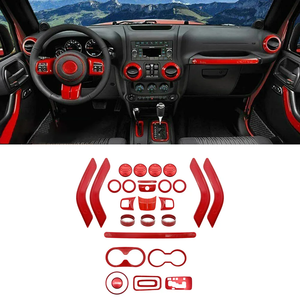 18/21/28Pcs Car Interior Decoration Trim Kit Steering Wheel And Center Console Trim For Jeep For Wrangler For JK For JKU 11-2017