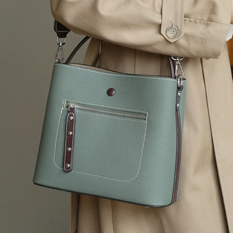 Genuine Leather Women Shoulder Bag Lightweight Women Large Capacity Handbag Fashion Head Layer Cowhide Senior Sense Women Bag