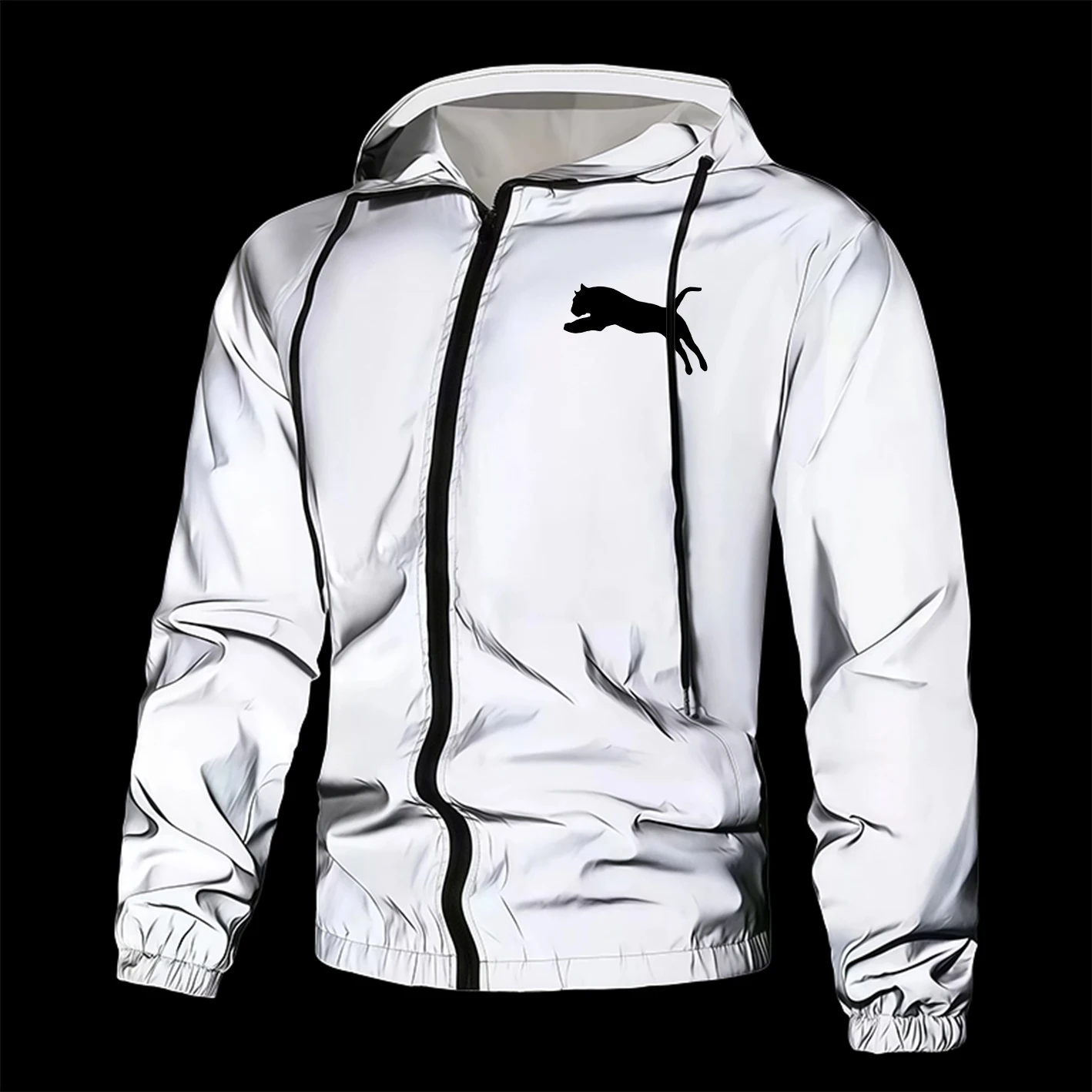 

Men's Reflective Jacket Full Zip Casual Outerwear Spring Autumn Polyester Lined Lightweight Windproof Safety Coat for Outdoor