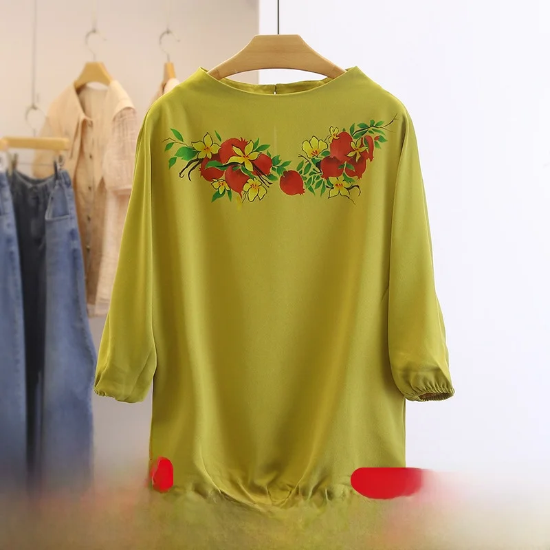 

Ele Floral Loose round Ne Nine Sve T-irt Women's Faion Autumn New Sle Commute Sle Polyester Fiber 00%