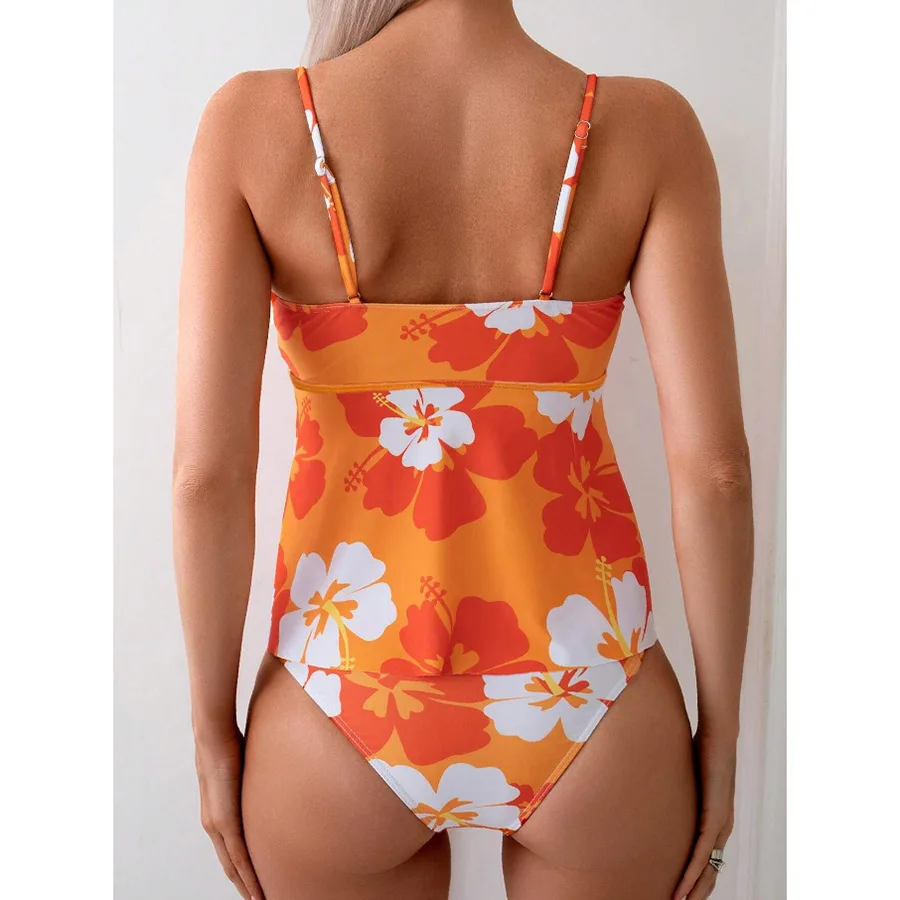 2025 sexy floral impressão tankini conjunto feminino u-pescoço biquíni com saia queimada inferior verão praia maiô de duas peças férias de verão