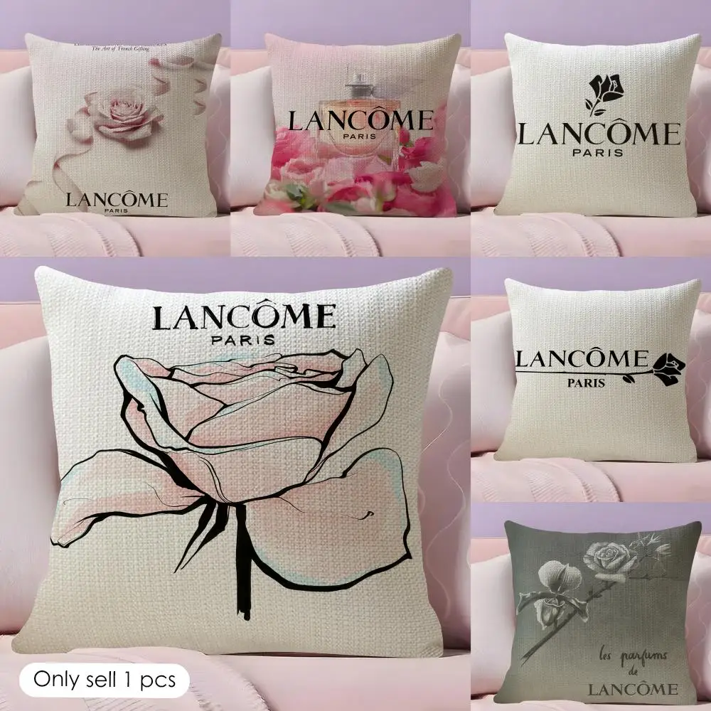 Funda de cojín con logo Fashion-L-Lancome, tela orgánica de lino Natural, impresión a doble cara, decoración para el hogar, funda de almohada de regalo