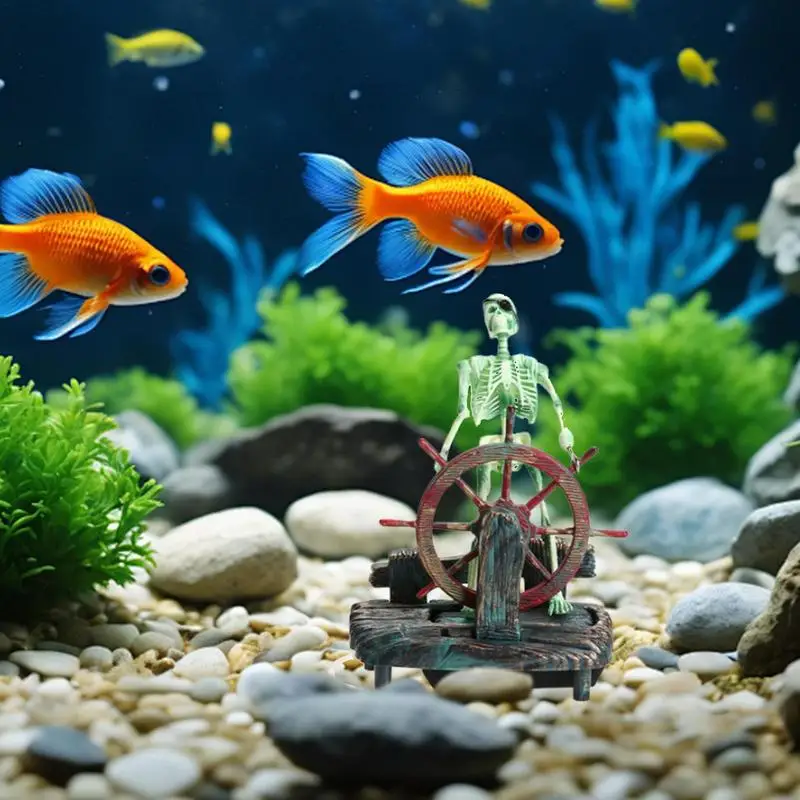 

Resin Pirate Skull Captain Aquarium Decorations Landscape Skeleton Wheel Action Fish Tank Statue Ornament Aquarium Decoration