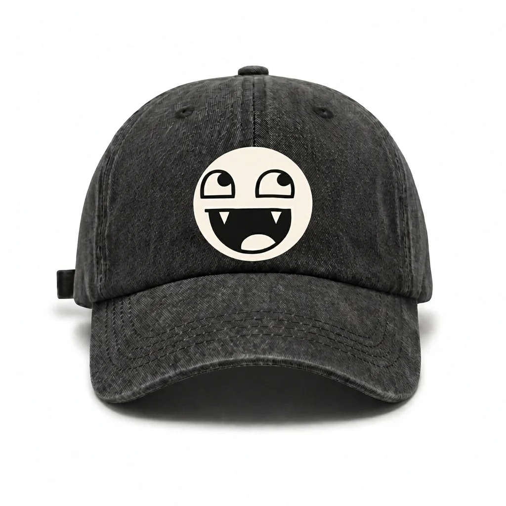 Vintage Washed Funny Fang Smile Face Graphic Baseball Cap, Adjustable Unisex Dad Hat, Funny Statement Streetwear Gift