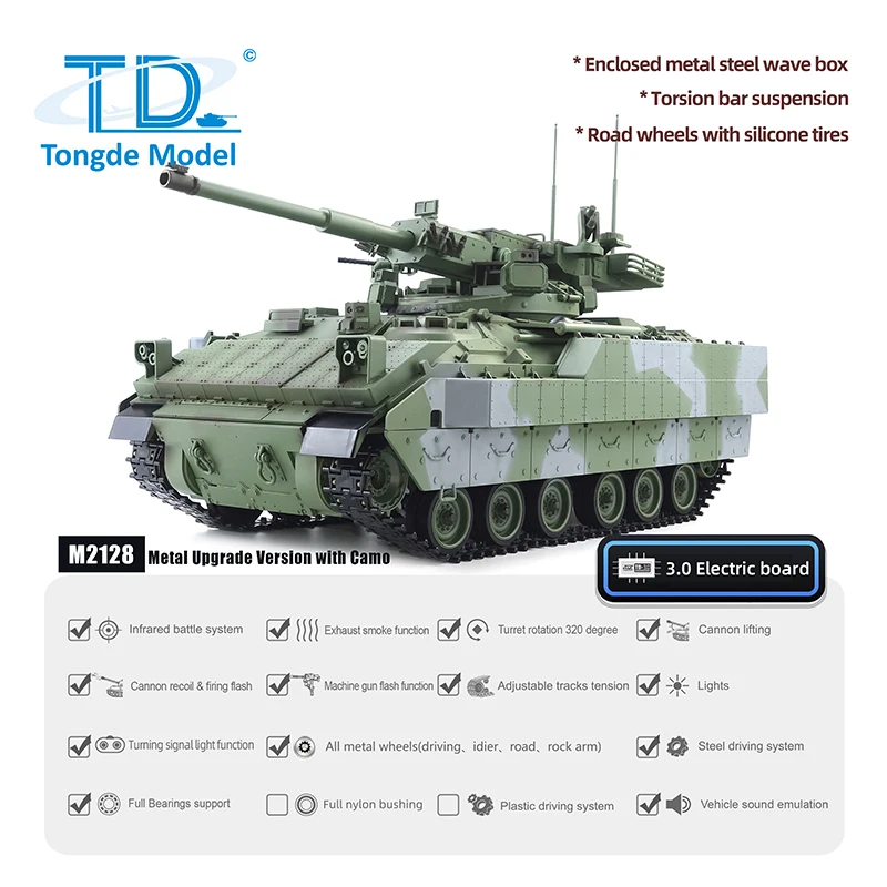

Радиоуправляемый танк Tongde M2128 1/16, боевая машина Bradley, с инфракрасным управлением, эффектом дыма, электрическая платформа 3.0, танки на пульте управления