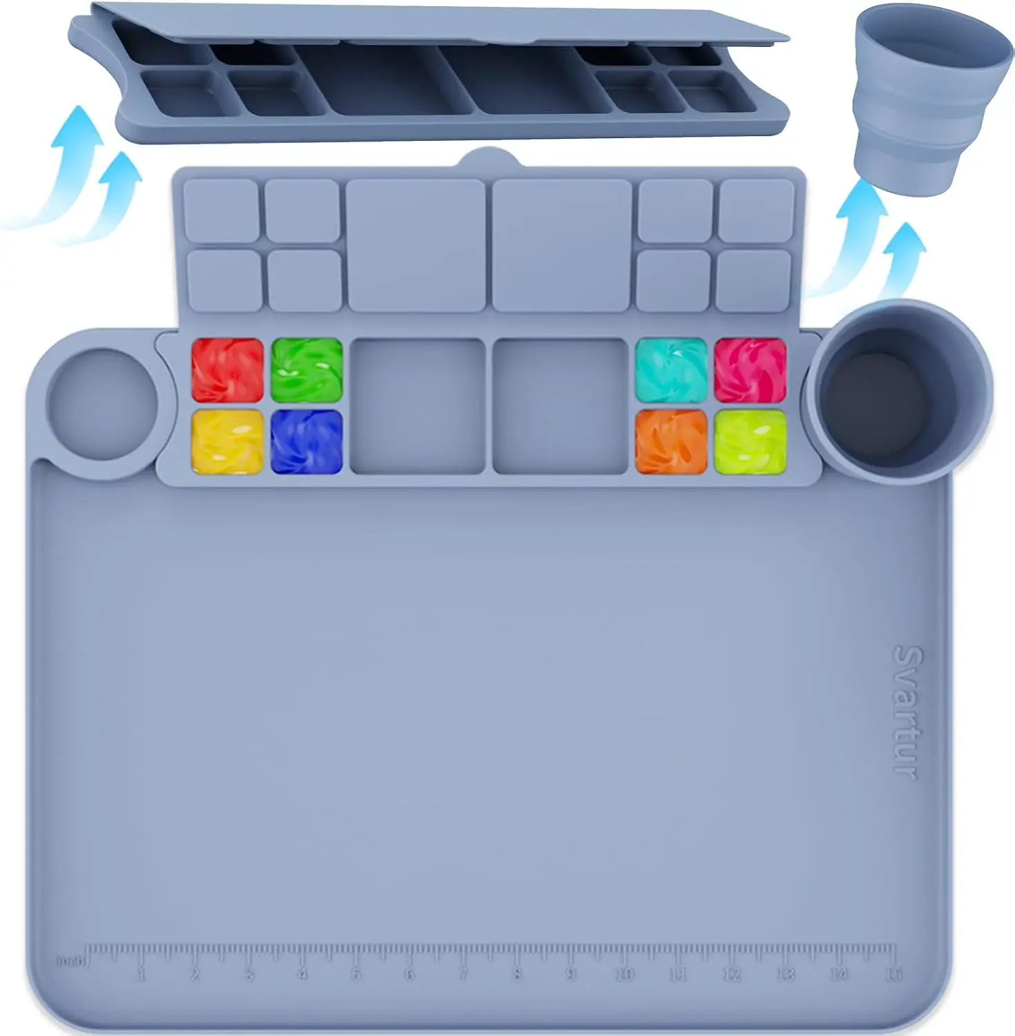 Silicone Painting Mat with Removable Cup and Palette, 17x13 Inch Thick Art Mat for Resin DIY, Gray