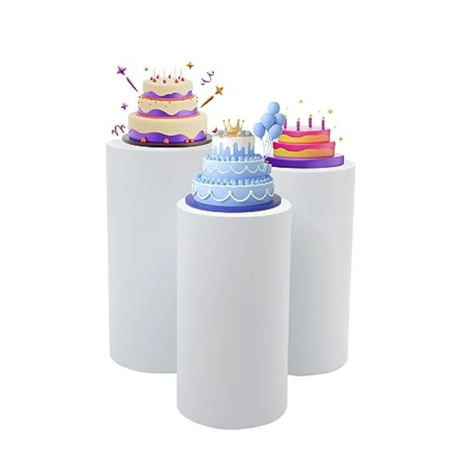 

3 шт. цилиндрические подставки для пьедесталей, цилиндрические подставки для выставки товаров, белые подставки для торта, подставка для пьедесталя, плинтусные стойки, металлические стойки для торта