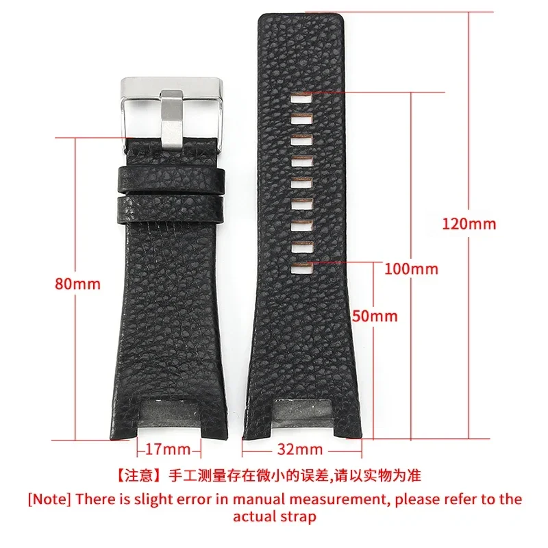 Wear Resistant and Durable  Genuine Leather Cowhide Watchbands for Diesel Dz1273 Dz4246 Concave Interface Waterproof Strap 32mm