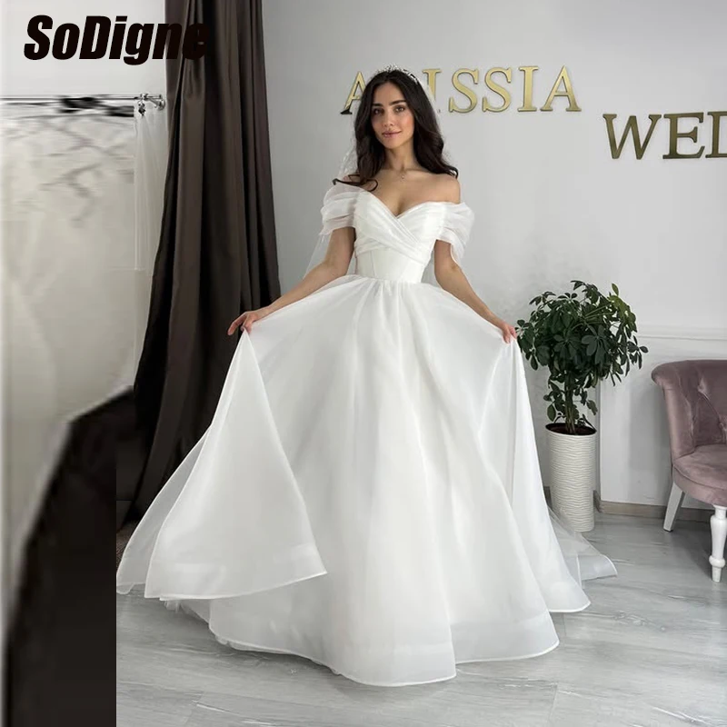 

SoDigne A-line Organza Boho Bride Dresses Off Shoulder V-neck Wedding Dress Beach Bridal Gowns vestidos de novia Customized ﻿