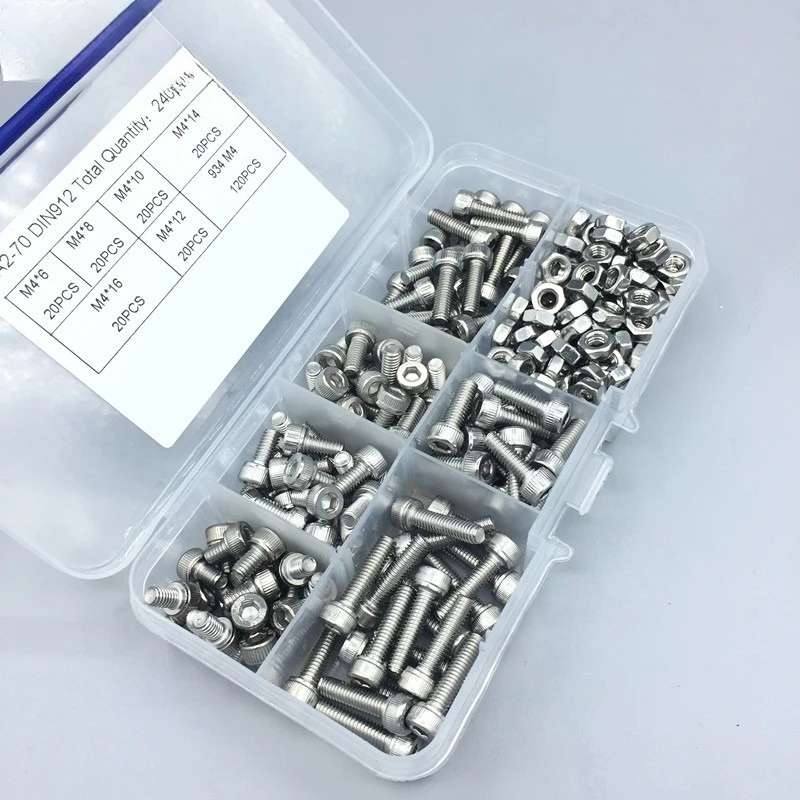 304 Stainless Steel Hexagon Screws Wholesale DIN912 10 Grid Cylindrical Head Screw Combination Set M4