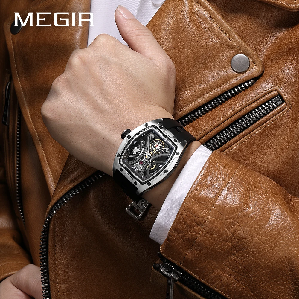MEGIR New Automatic Watch Men's Luxury Brand Waterproof Business Mechanical Watch Man Silicone Wristwatch Male Clock