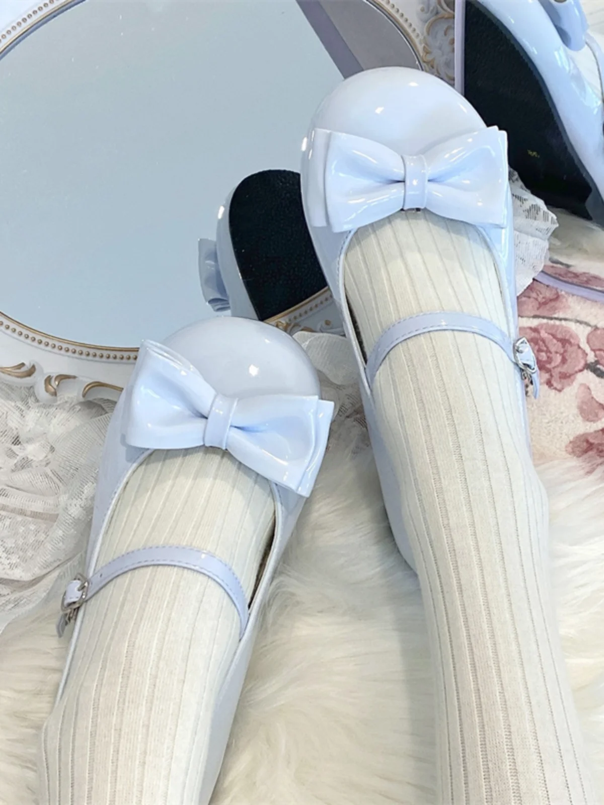 Harajuku Japanese Lovely Bow Tie Lolita Sweet Bowknow Mary Jane Low Heel Round Toe Lo Shoe Girl Students Shoes Soft Girl Pump
