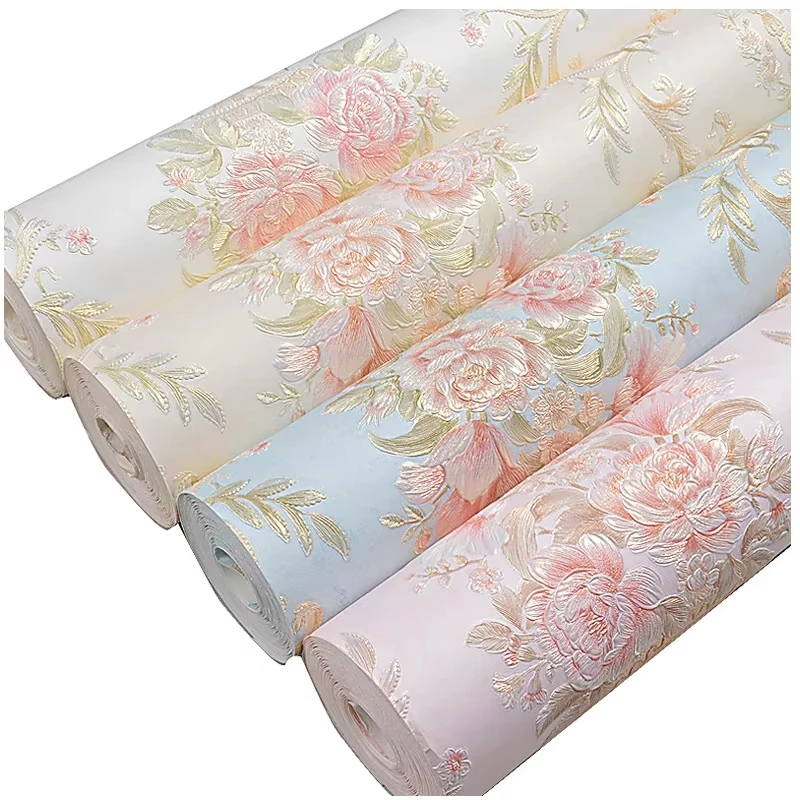 Papel Tapiz Autoadhesivo con Diseño Floral Europeo en 3D, 5m/10M, para Decoración de Paredes de Dormitorios y Salas de Estar, Estilo Pastoral