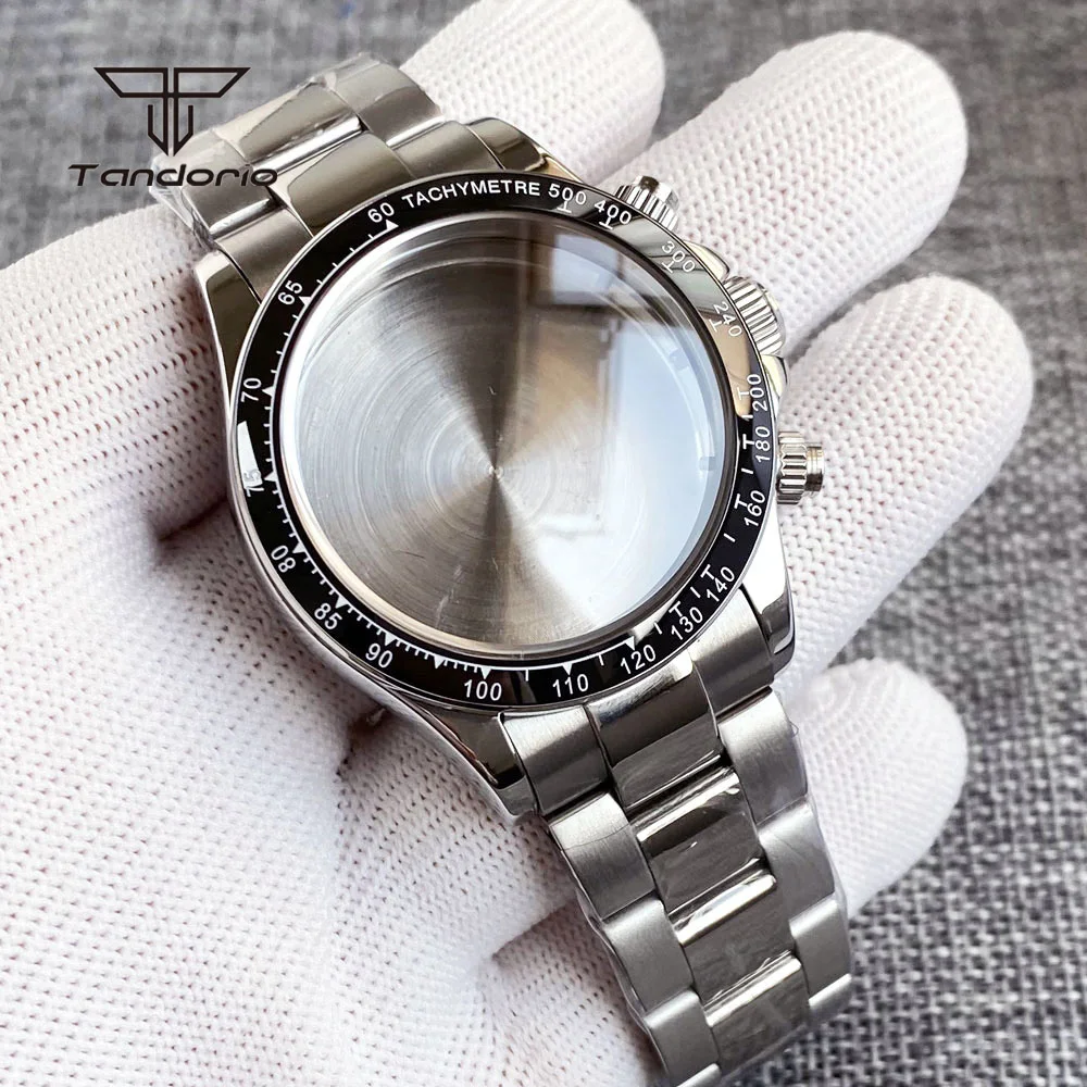 Stainless Steel 38mm Quartz Watch Case+Bracelet Sapphire Crystal Fit VK63 VK64 Movt Multi-Functional Chronograph Watches Parts