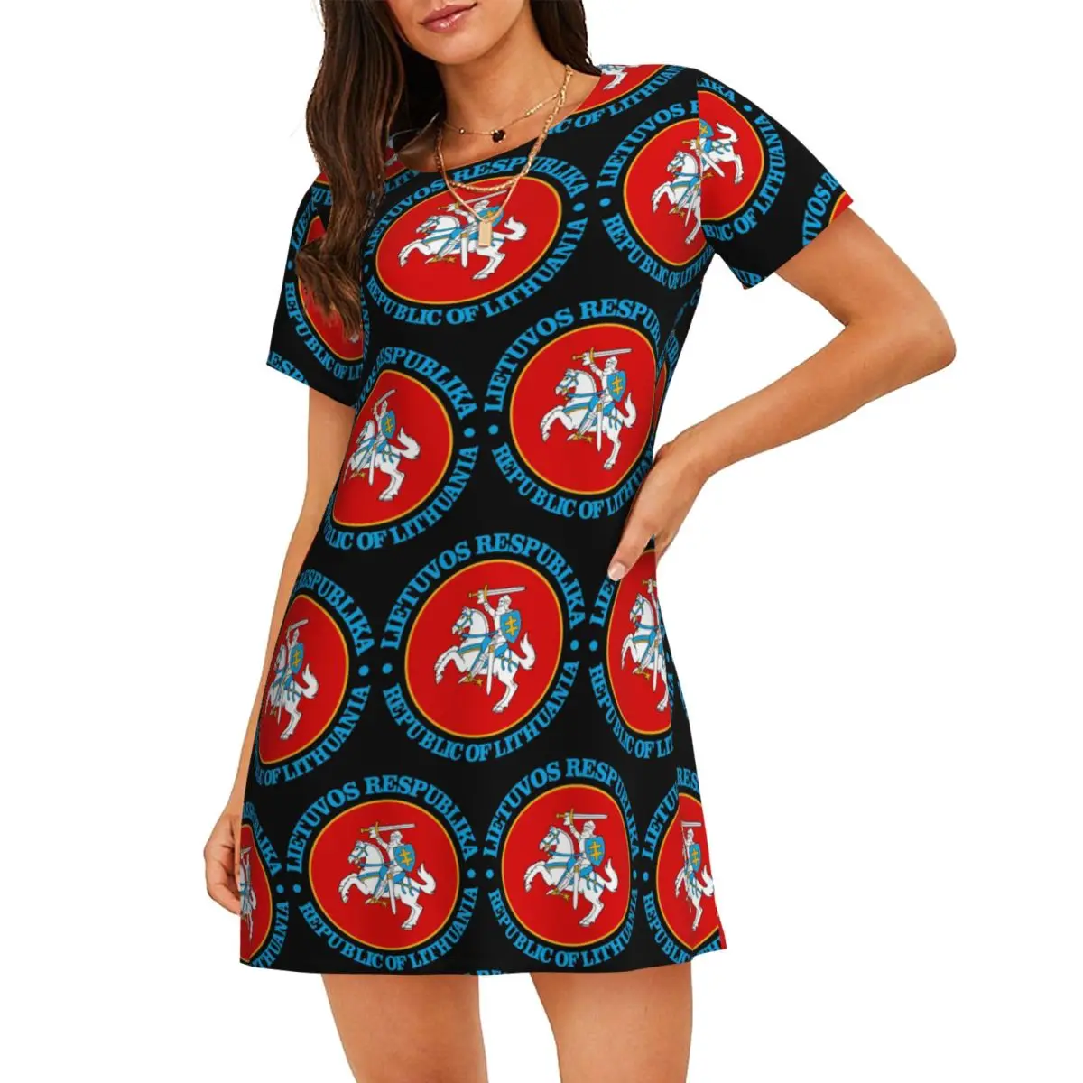 Custom Lietuva Lithuania Coat Of Arms Short Sleeves Nightdress For Sleepshirts Women Short Sleeve Nightgowns Loose Pajama Dress