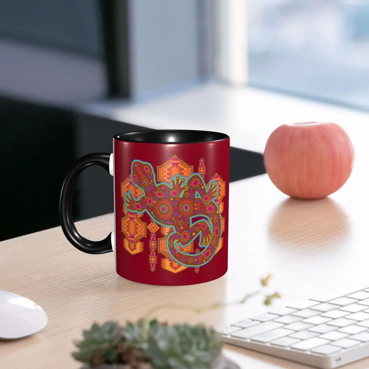 Ethnic Tribal Lizard Salamander Mug Funny Ceramic Coffee Cups Tea Mugs Milk Cup Drinkware Gift for Woman Man
