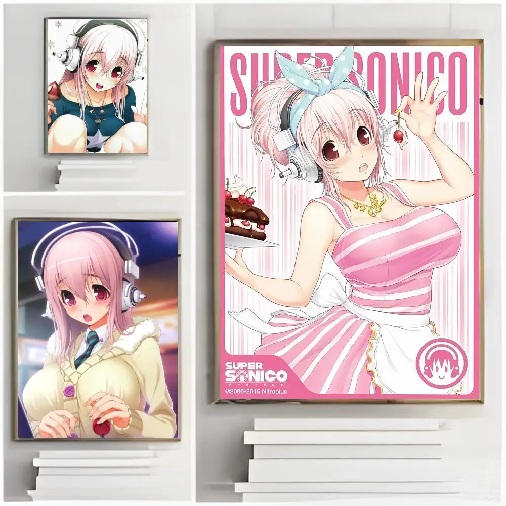 ملصق أنيمي كلاسيكي S-Super S-Sonico Manga عالي الدقة مقاوم للماء ملصق فني: ديكور جداري جمالي شريط منزلي والمزيد