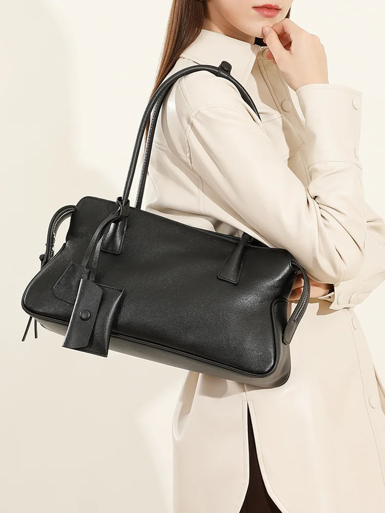 

Lady Retro Trend Genuine Leather Shoulder Bag for Women Single Underarm Vegetable Tanned Cowhide Hand-held Pillow Style Handbag
