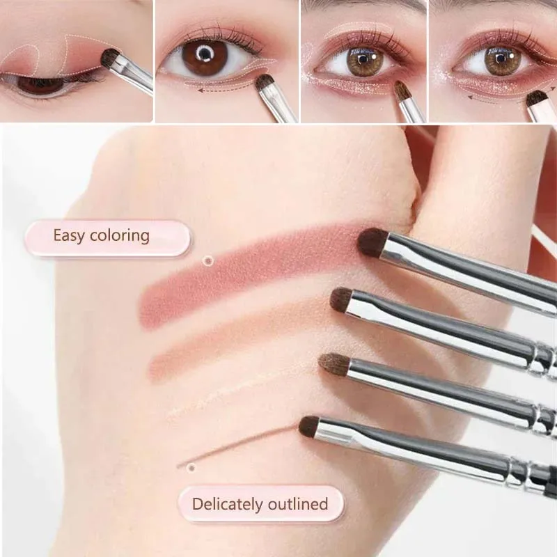 Pincel de sombra de ojos de ángulo pequeño para detalles precisos, de pelo de caballo suave, para iluminador de párpados y efecto 'Lying Silkworm', herramienta de aplicación de maquillaje de ojos