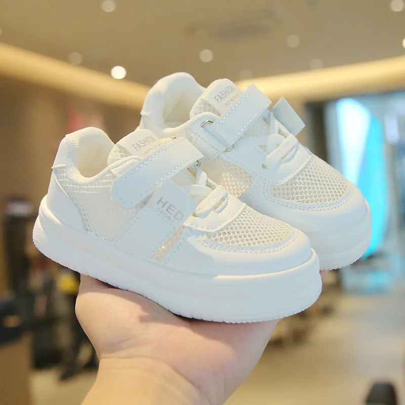 2024 Summer Children\'s Single Hollow Mesh Breathable Small White Shoes Shoes Girls Soft Sole Trend Board Shoes Boys Sneakers