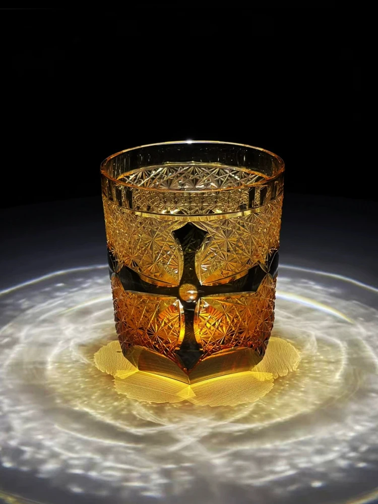 Cross Pattern Rock Tumbler Old Fashioned Crystal Glass Christian Gift Japanese Edo Kiriko Hand Cut Whiskey Glass Dropshipping