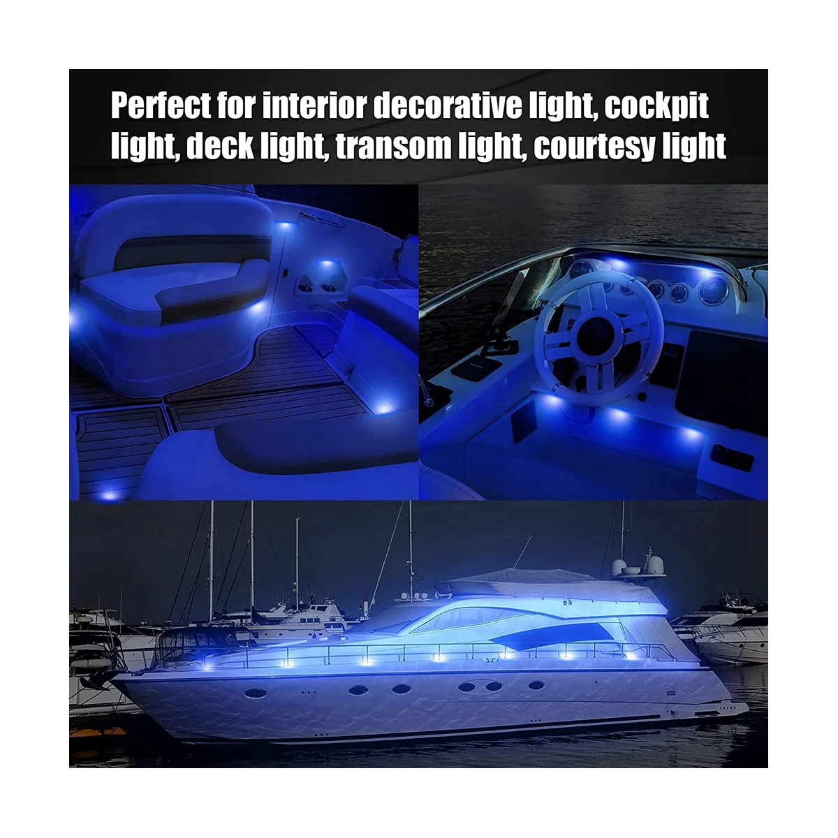 30 Pieces LED Marine Boat Lights 12V 6 LED Waterproof Marine Lights Deck Transom Cockpit Navigation Lighting(Blue)