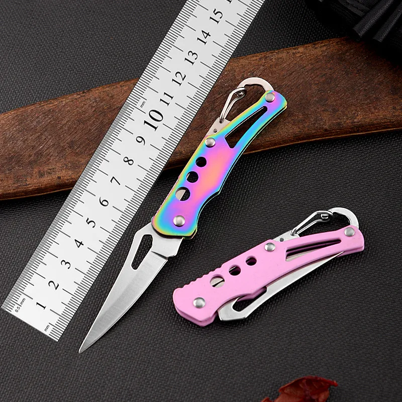 Ao ar livre mini faca chaveiro portátil aparar faca dobrável faca de sobrevivência para caça acampamento pesca ferramenta corte frutas