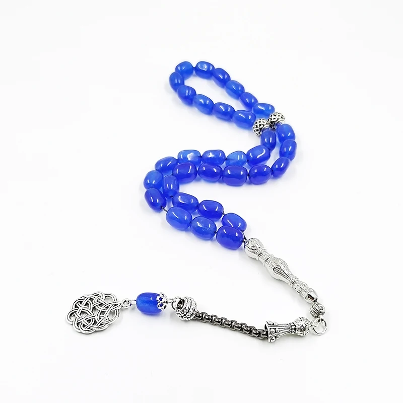 Tasbih agate blu naturali perline di preghiera in pietra musulmana Misbaha 33 45 51 66 99 perline rosario professionale