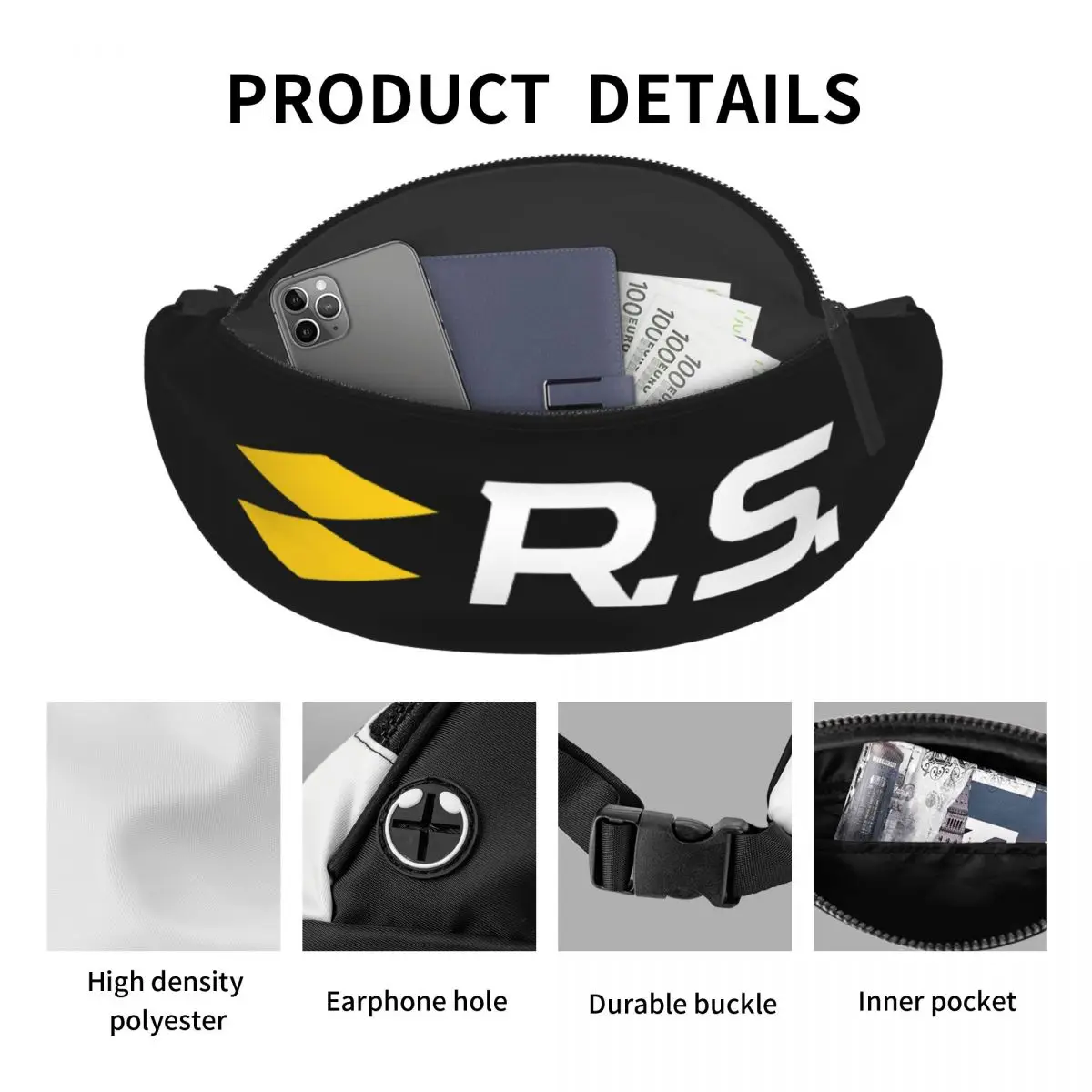 RS Sport Racing riñonera personalizada para hombre y mujer, riñonera cruzada para viaje, senderismo, teléfono, bolsa de dinero