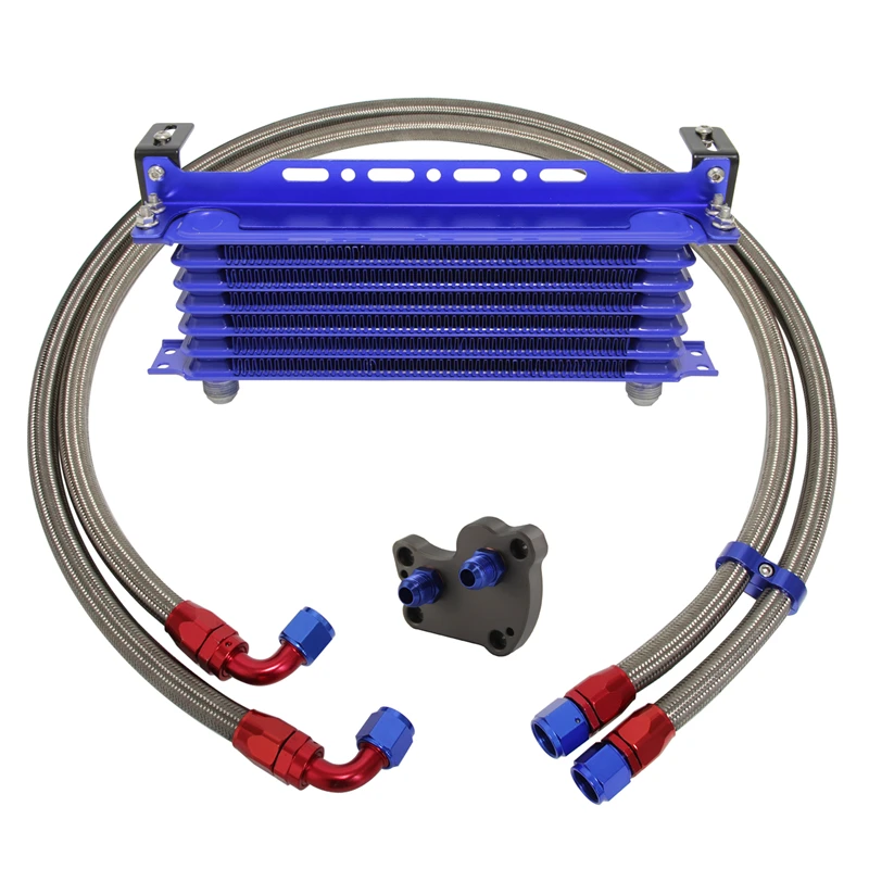 7 Row AN10 Oil cooler+Filter Adapter Hose Kit Fit For BMW Mini Cooper S R50 R52 R53 1.6L Engine 02-06 Blue/black