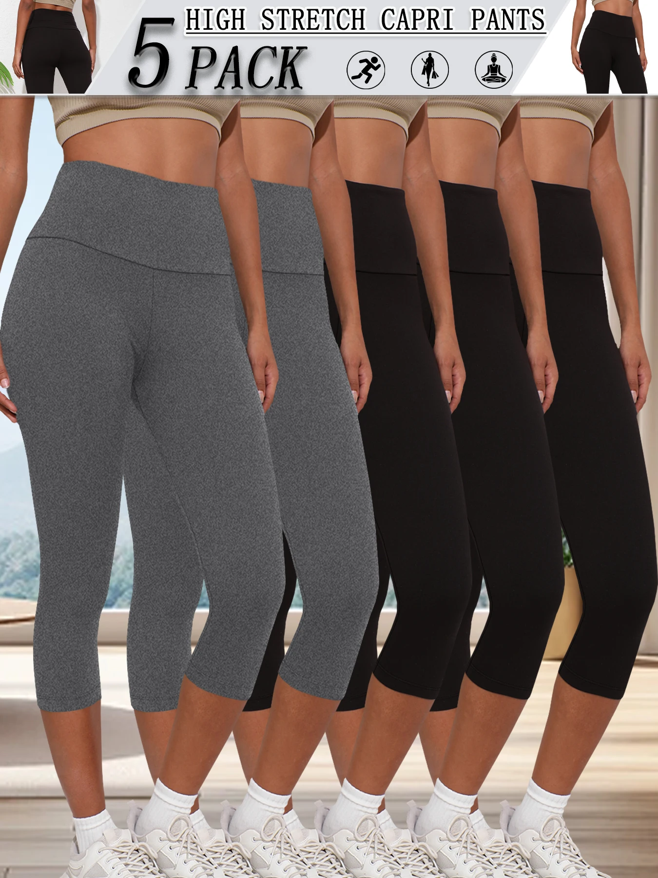 

5 пар женских леггинсов с высокой талией, супермягкие, с эффектом утягивания живота, непрозрачные, для тренировок, йоги, бега и занятий спортом