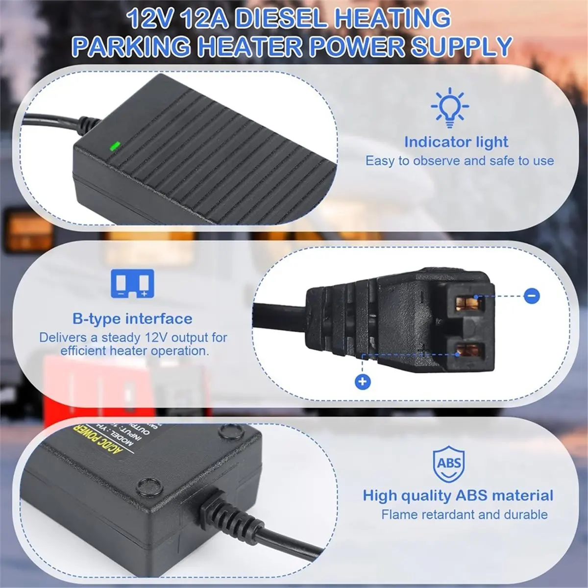 (DT37) 12V 12A Diesel Heater Adapter Power Cord AC100V-240V to DC Power Supply Adapter EU PLUG