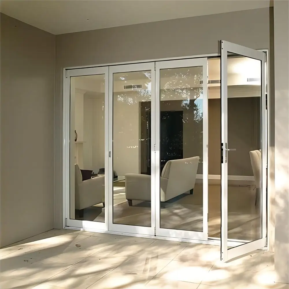 

Sixinalu Heat Insulation Patio Aluminium Double Glazed Folding Doors Modern Design Exterior Accordion Door Tempered Glass