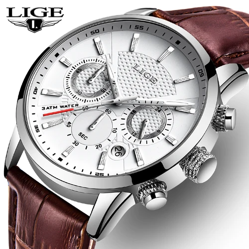 Imagen 1 del producto 2024 LIGE, Reloj de lujo para Hombre, relojes de cuarzo informales de negocios, Reloj de pulsera de cuero de moda para Hombre, Reloj impermeable para Hombre