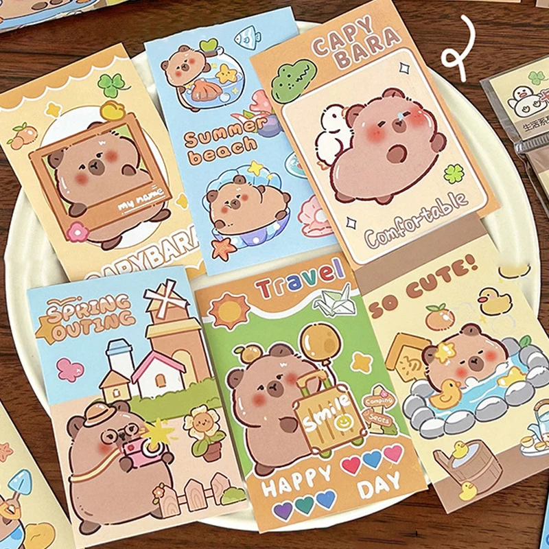 Mini pegatinas de cuenta de mano de dibujos animados Capybara, pegatinas de bolsillo portátiles, pegatinas de decoración DIY, suministros escolares, regalos, 20 hojas