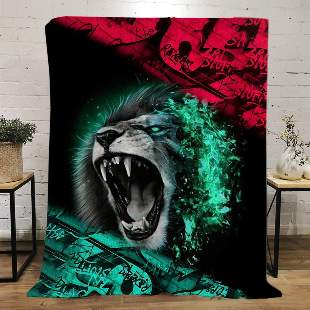 

CLOOCL Fashion Animals Blankets Lion Roars Splicing 3D Printed Throw Blanket for Beds Office Nap Quilt Portability Thin Quilts