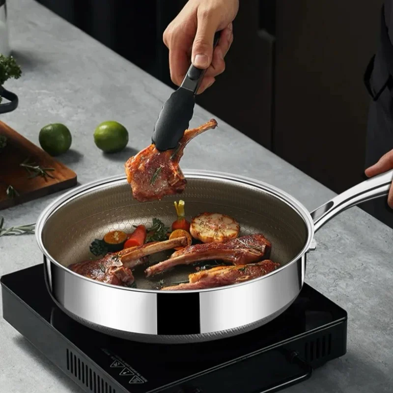 

316 Stainless Steel Uncoated Non-stick PanFrying Pan Double-sided Honeycomb Pot Kitchen Cookware for Gas Stove Induction