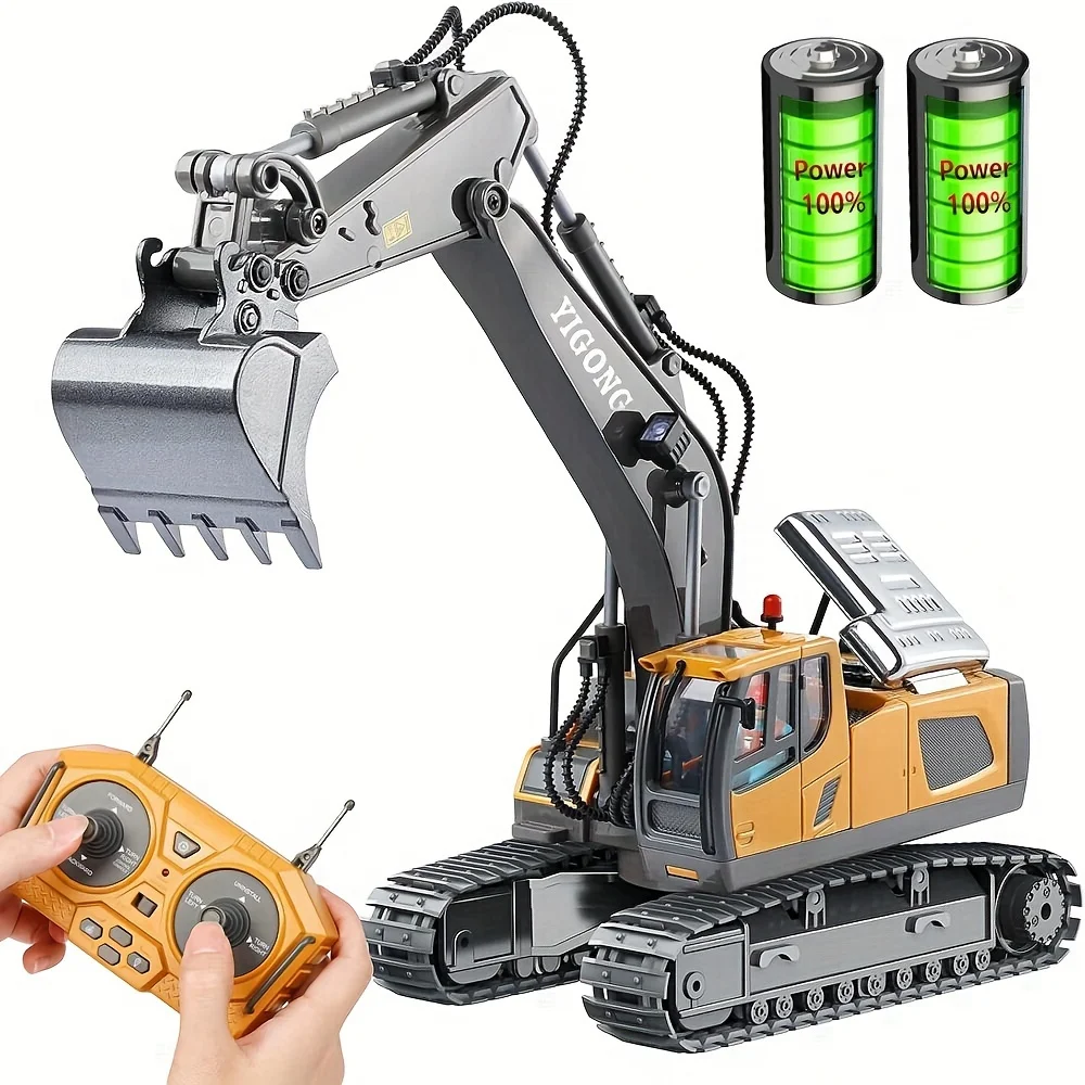 Remote-controlled excavator toy engineering vehicle, with metal bucket and light, 11-channel 2.4Ghz 680-degree rotation, holiday