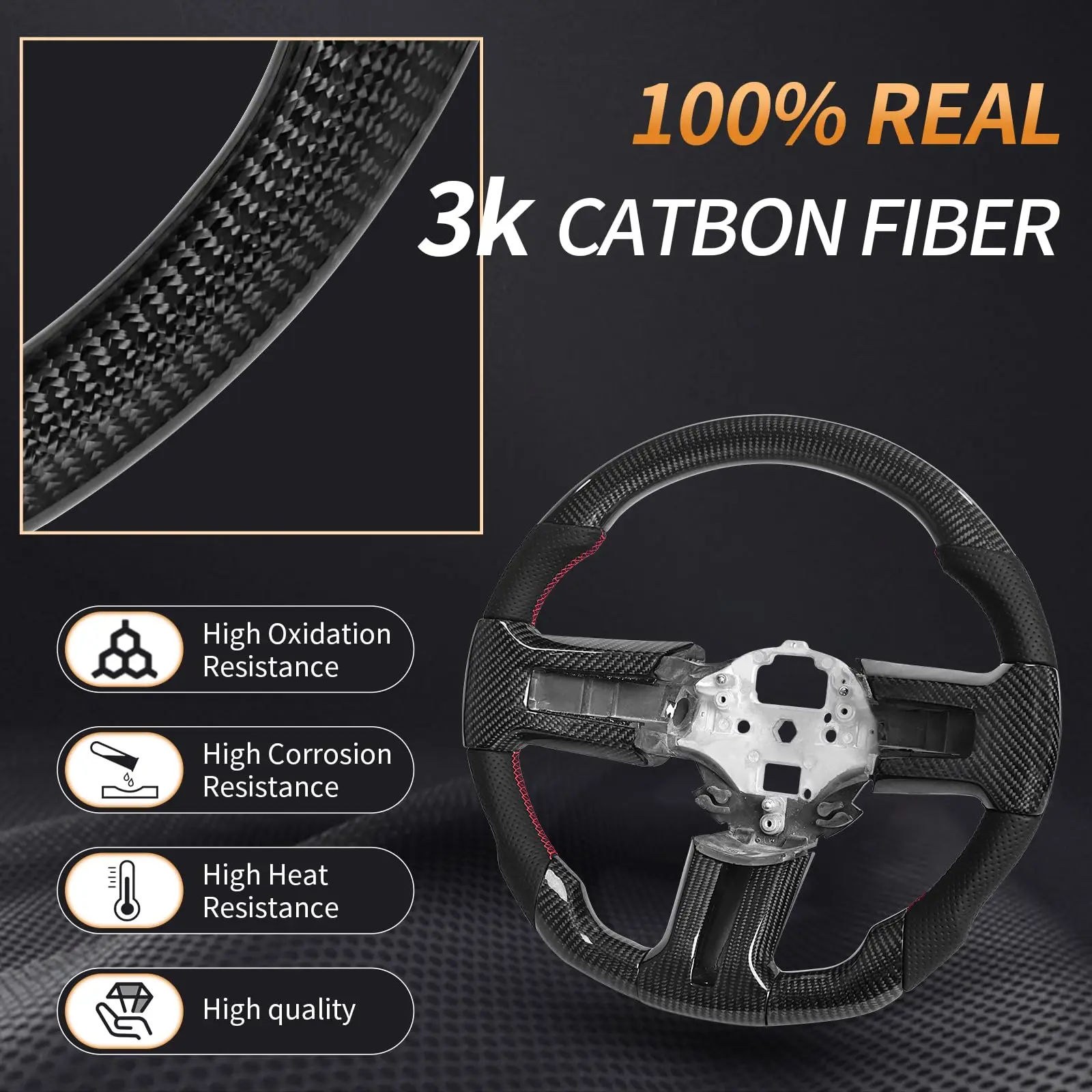 Real Carbon Fiber Steering Wheel for Ford Mustang EcoBoost GTShelby GT350 GT350R 2015-2017